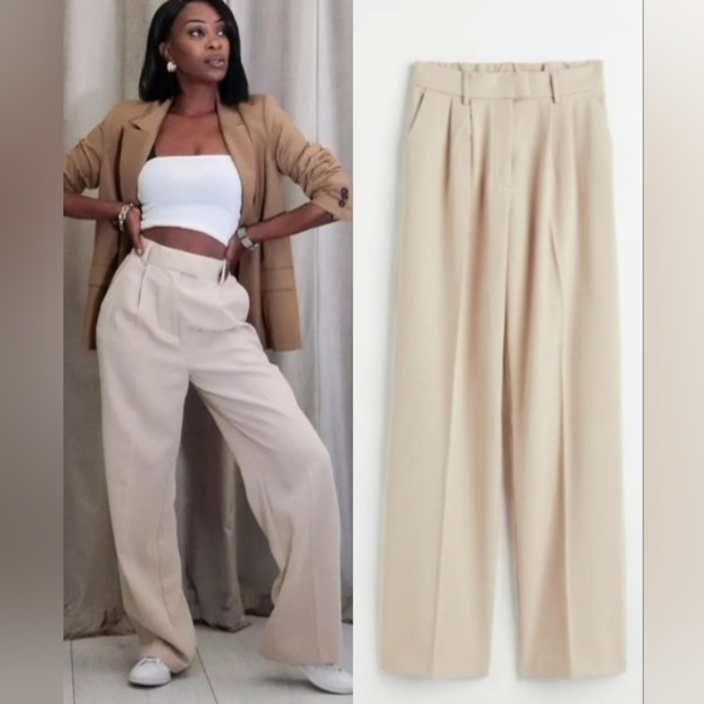 H&M NWOT High Waist Dressy Pants In Light Beige